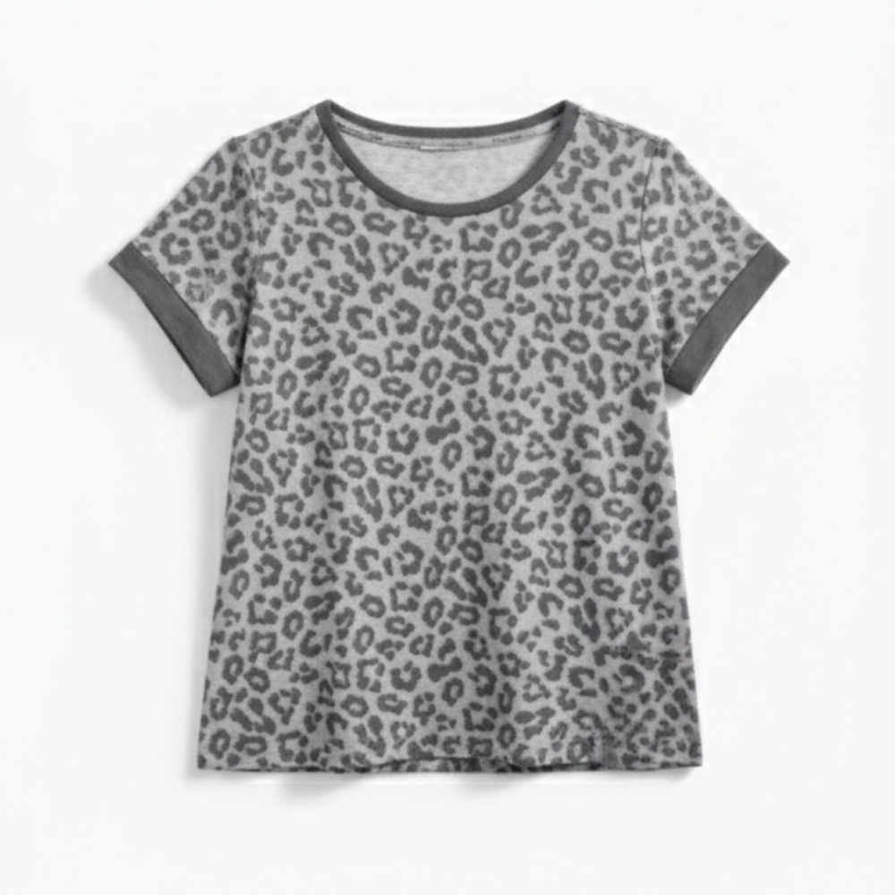LUCKY BRAND Women's Blouse Leopard Print S/CH Light Soft short sleeve